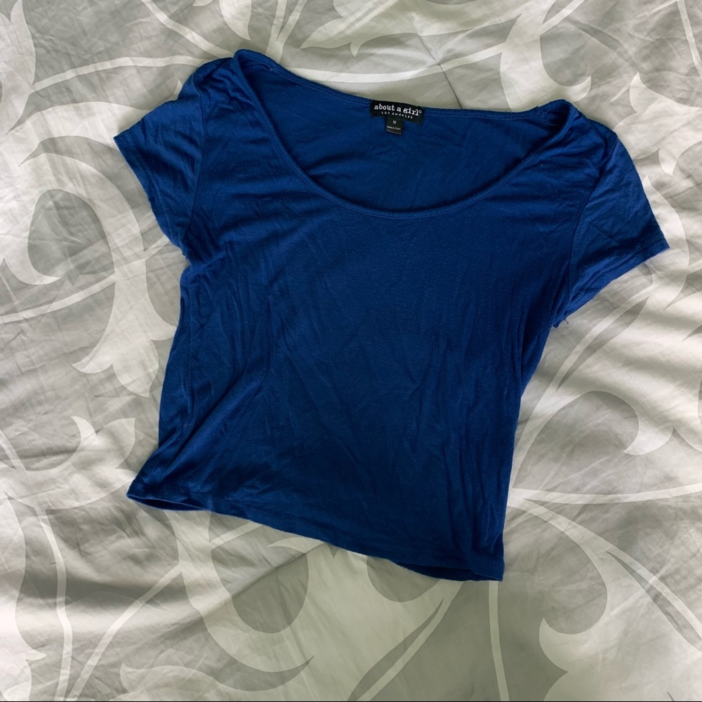 Blue Short Sleeve Crop Top